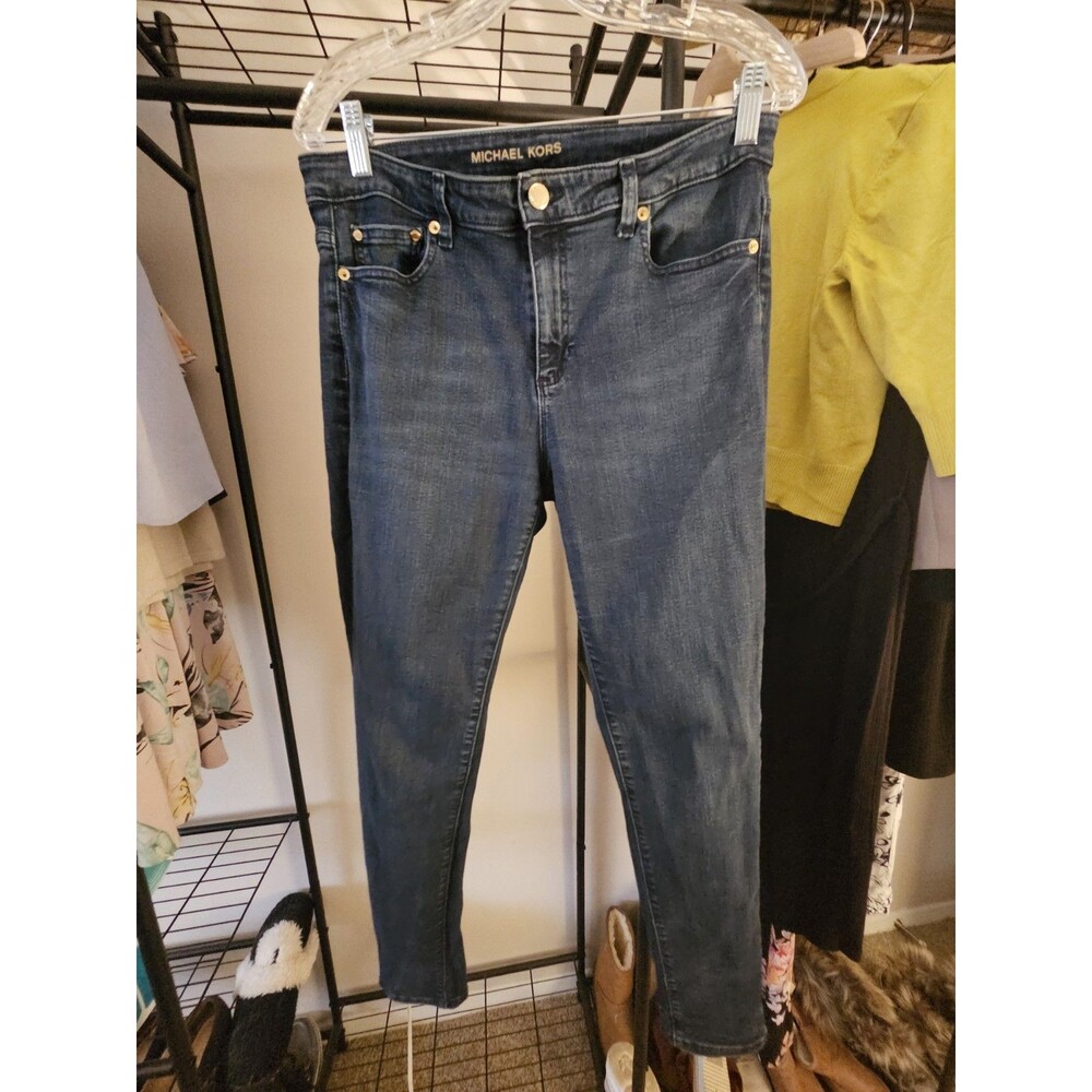 Michael Kors Women’s Blue Denim Skinny Stretch Jeans 5-Pocket Button - Picture 3 of 4